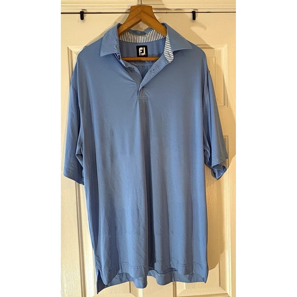 FootJoy Men's Blue L Regular Fit Stretch Golf Polo Collared Logo Polyester